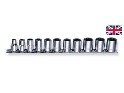 Nástrčné hlavice 3/8", palcové, 12hranné, sada 11 kusů s lištou - JONNESWAY S05H3211S