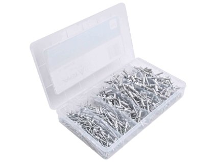 Trhací nýty hliník-ocel, 3.2 x 6.4 mm - 4.8 x 17.7 mm, s plochou hlavou, sada 400 kusů