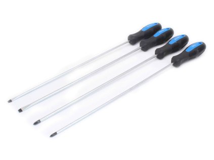 Šroubováky extra dlouhé 450 mm, ploché 5 a 6 mm, křížové PH1 a PH2, sada 4 kusy
