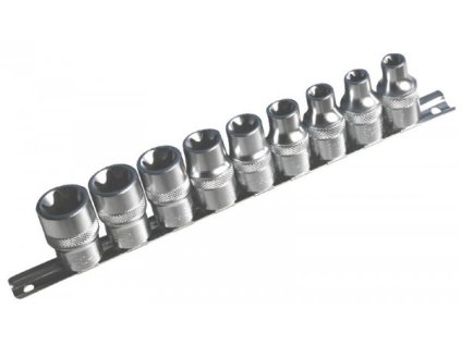 Nástrčné hlavice TORX-E 1/2", E10 - E24, sada 9 kusů na liště