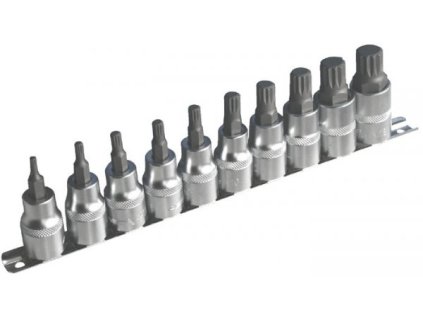 Zástrčné hlavice XZN (Spline) 1/2", M4 - M18, sada 10 kusů na liště