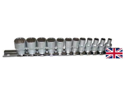 Nástrčné hlavice 12hranné palcové 3/8", 5/32" - 9/16", sada 12 kusů na liště