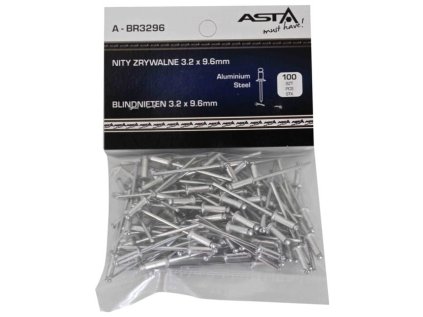 Trhací nýty hliník-ocel, 3,2 × 9,6 mm, s plochou hlavou, sada 100 kusů