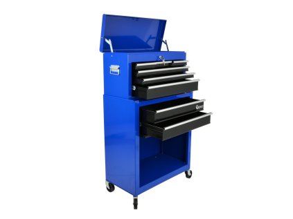 Dílenský vozík nevybavený, 2dílný s nástavbou - bednou, 9 zásuvek 5