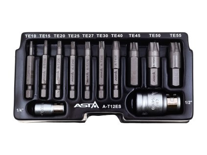 Vytahováky poškozených šroubů TORX 1/4” a 1/2”, sada 12 dílů - ASTA 01