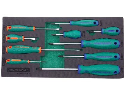 Modul pěnový - šroubováky ploché a křížové, sada 10 ks - JONNESWAY D71PS110KV 01