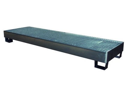 Zachytná vana na olej, s roštem, 252 litrů, délka 240 cm, pro 4 sudy, s nožičkami