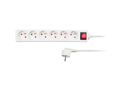 Prudlužovací kabel 3 x 1 mm2, 5 m, 6 zásuvek, vypínač