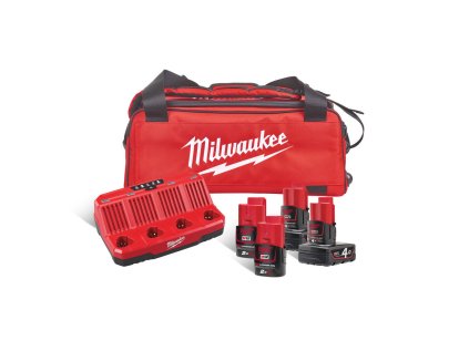 Aku sada: nabíječka, 4 baterie 12V 4,0 a 2,0 Ah, v tašce - Milwaukee M12 NRG-424B