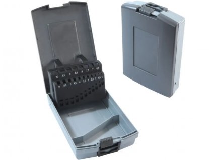 Kazeta na vrtáky, 19dílná, 1,0-10,0 x 0,5 mm, plastová, šedá
