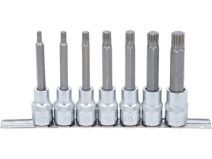 Zástrčné hlavice XZN 1/2", M5-M14, prodloužené 100 mm, sada 7 dílů na liště - BGS 5175
