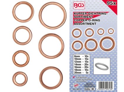 BGS Technic BGS 9313 Těsnicí měděné O-kroužky pr. 6,0 ÷ 20,0 mm (Sada 95 dílů)