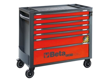 Dílenský vozík, dlouhý, 7 zásuvek, systém proti převrácení, červený - Beta Tools