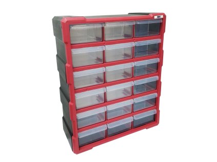 Organizér - skříňka plastová, 18 šuplíků, červená - MAGG 120299 a