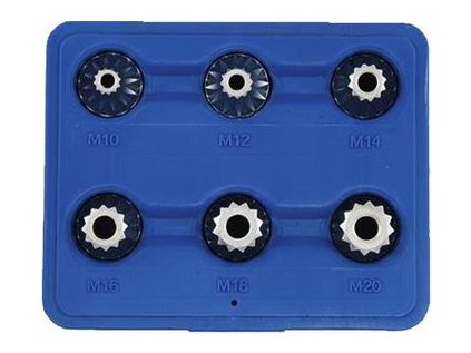 Hlavice nástrčné 1/2", XZN M10 - M20, vrtané, extra krátké, sada 6 dílů