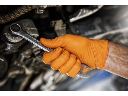 Nitrilové rukavice, extra pevné, odolné chemikáliím, velikost XL, oranžové, 4 ks