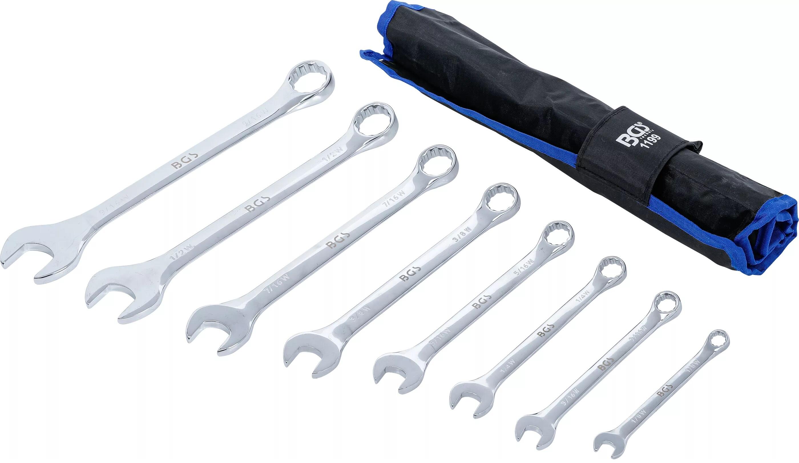 Očkoploché palcové klíče Whitworth, velikosti 1/8” až 9/16”, sada 8 ks - BGS 1199