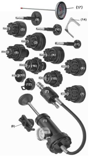 Sada pro kontrolu těsnosti chladícího systému, univerzální - QUATROS QS14750