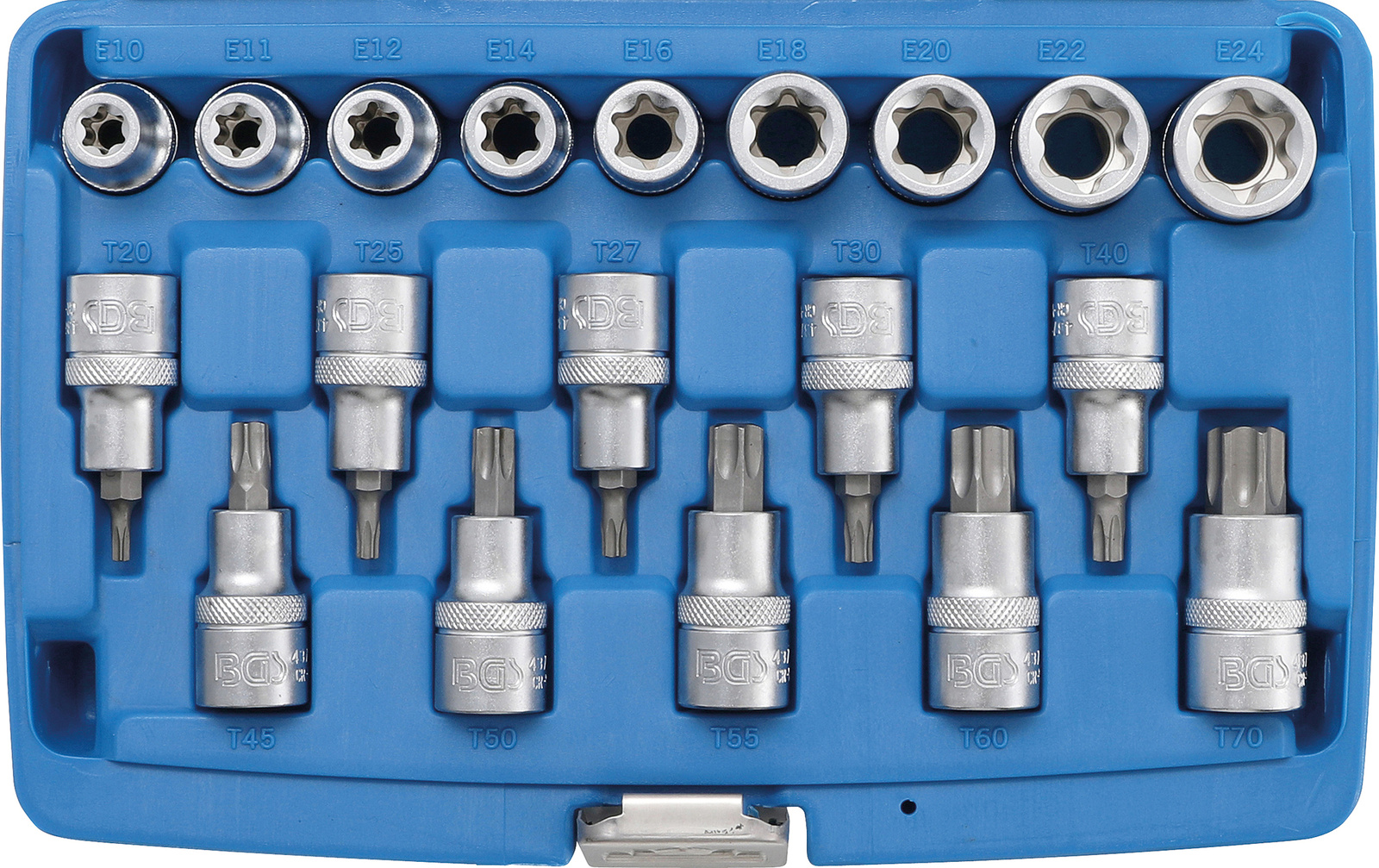 Hlavice 1/2” TORX vel. T30-T70 a E-TORX vel. E10-E24, sada 19 ks - BGS 5100