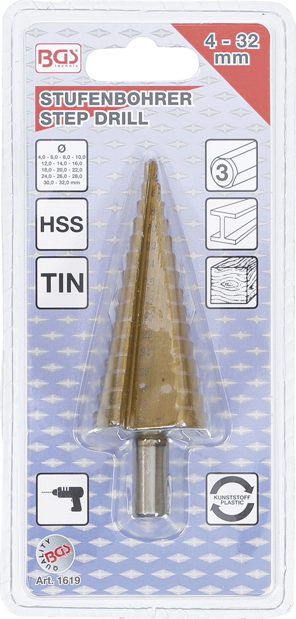 Vrták kónický HSS 4,0 - 32,0 mm- BGS 1619