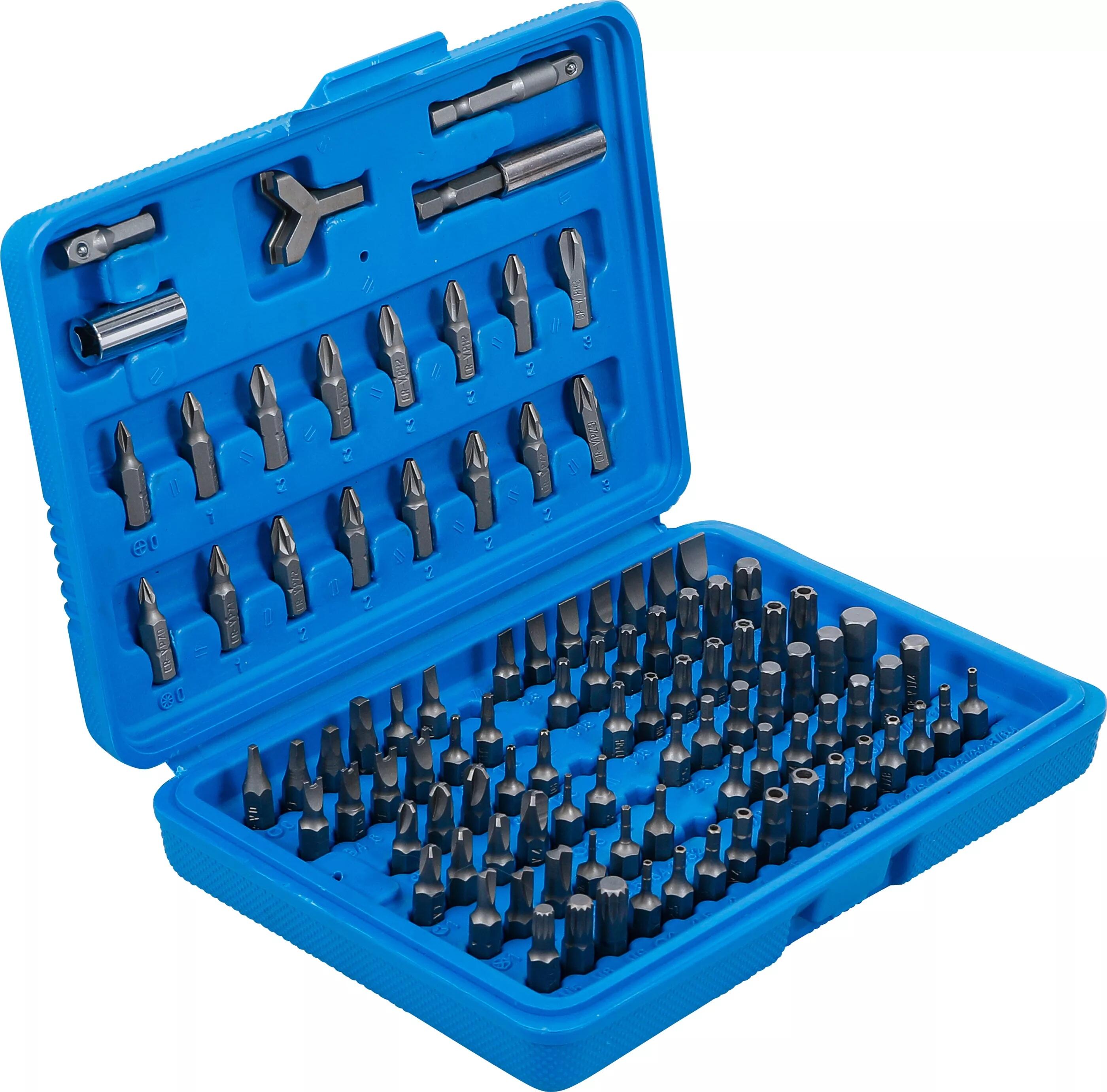 Bity ploché, křížové, TORX, IMBUS, XZN, aj., nástavce, sada 100 ks - BGS 765