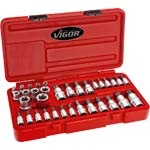 Sada nástrčných i zástrčných hlavic 1/4", 3/8", 1/2" Torx Vigor