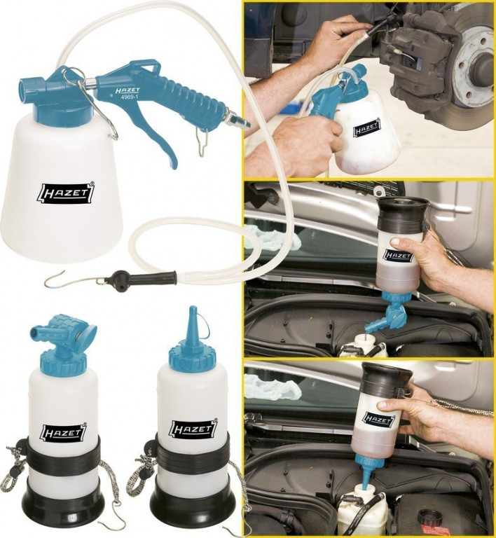 Přístroj na odvzdušnění brzd + 2x doplňovací nádobky - Hazet