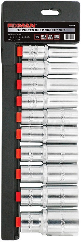 Sada dlouhých nástrčných 6-hranných hlavic 1/2" 10ks - FIXMAN