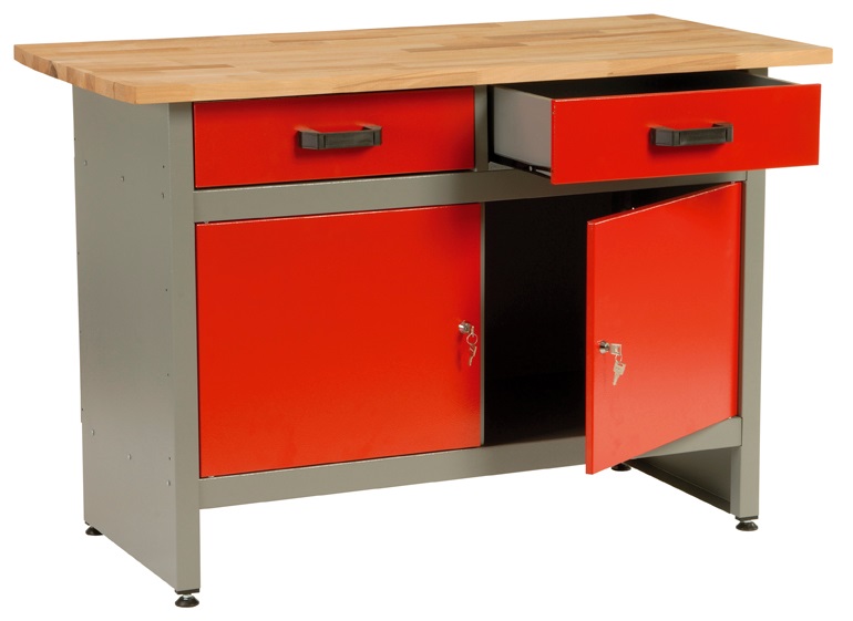 Dílenský stůl "ponk", 2 x zásuvka, 2 x dvířka, 120x60x84cm - MARS 4800