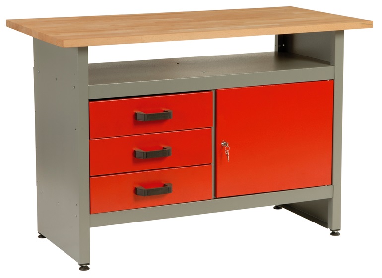 Dielenský stôl "ponk", 3 x zásuvka, 1 x dvierka, 120x60x84cm - MARS 4804