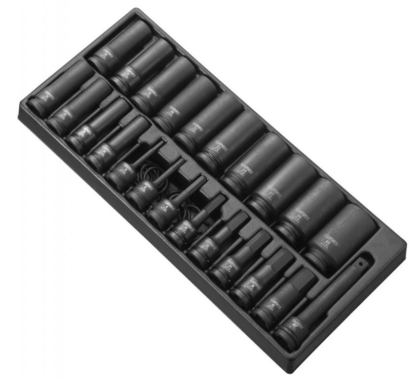 Sada hlavic 1/2" prodloužených rázových 24 ks, v modulu 41x18 cm - Tona Expert (E041644T)
