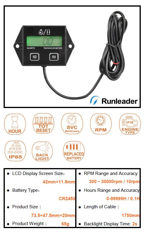 Motohodiny.cz Měřič motohodin a otáček s podsvícením a výměnnou baterii