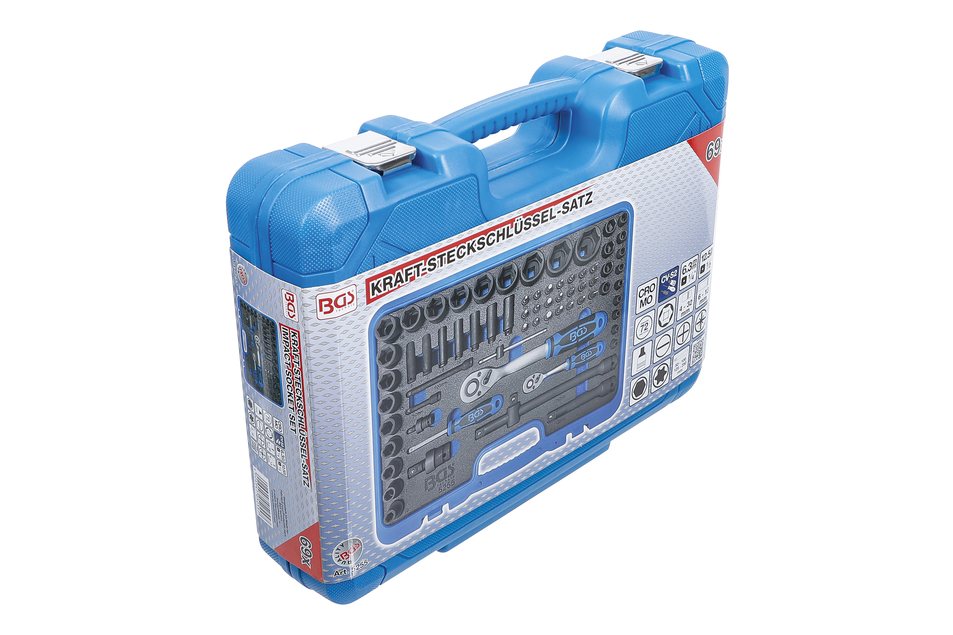 Gola sada rázových hlavic Cr-MO pro pneumatické nářadí 1/4" a 1/2", 69 dílů - BGS 5255