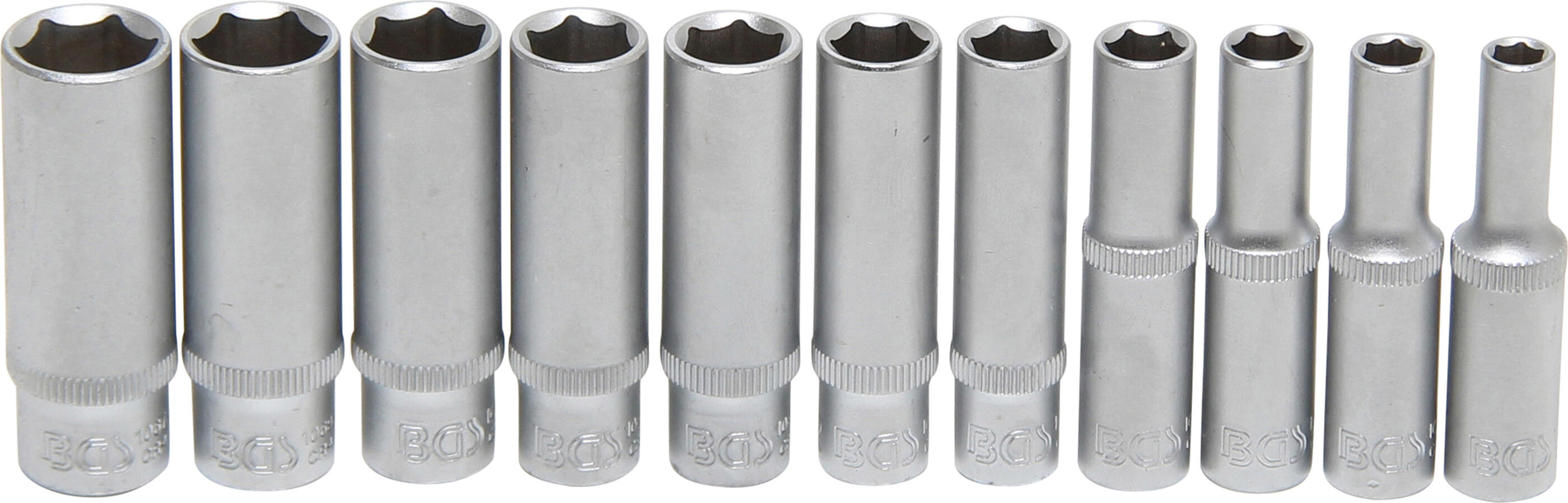 Hlavice palcové 1/4” prodloužené, velikosti 3/16 až 1/2”, sada 11 ks - BGS 2429