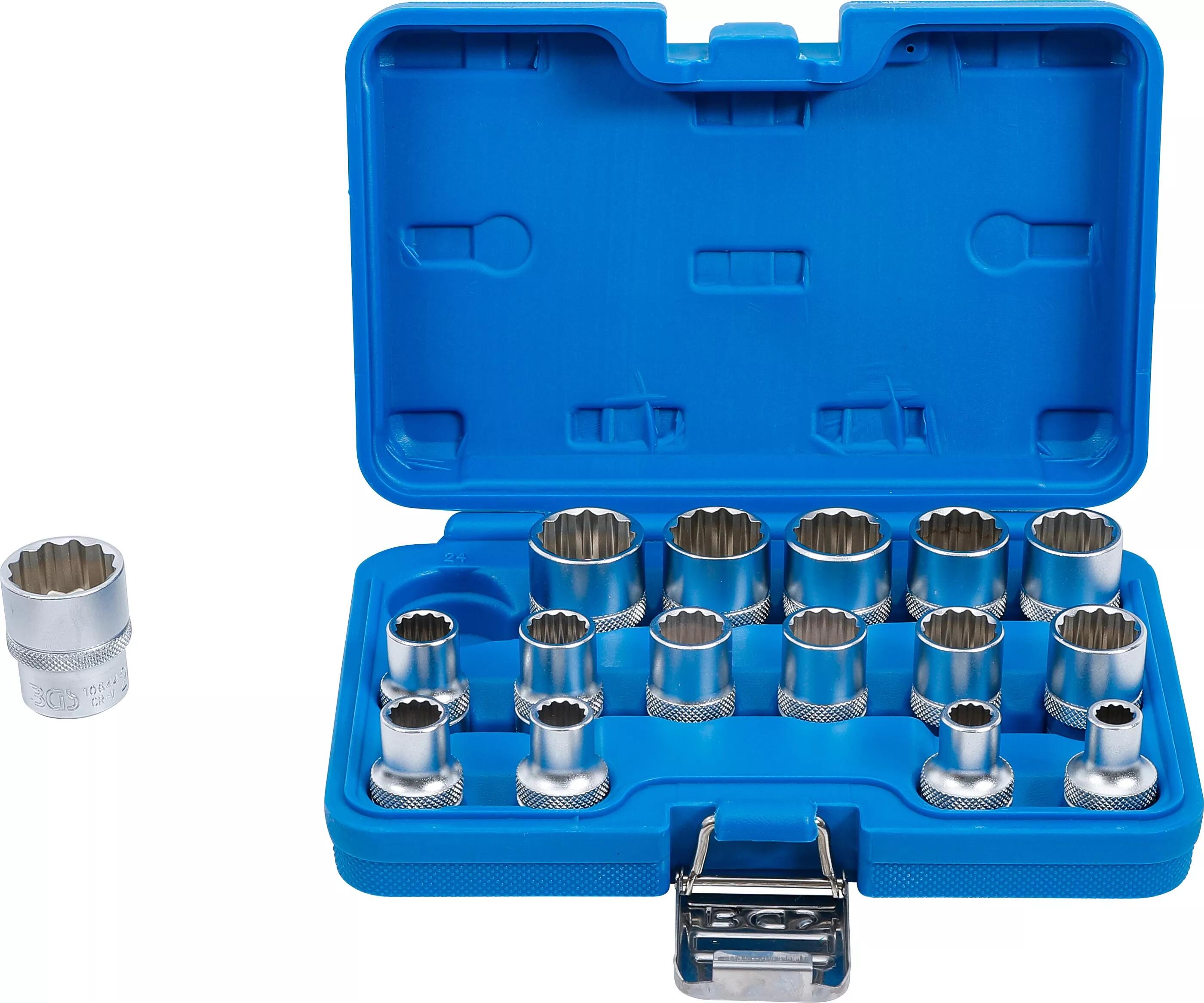 Hlavice 1/2” nástrčné 12hranné, velikosti 8-24 mm, sada 16 ks - BGS 2226