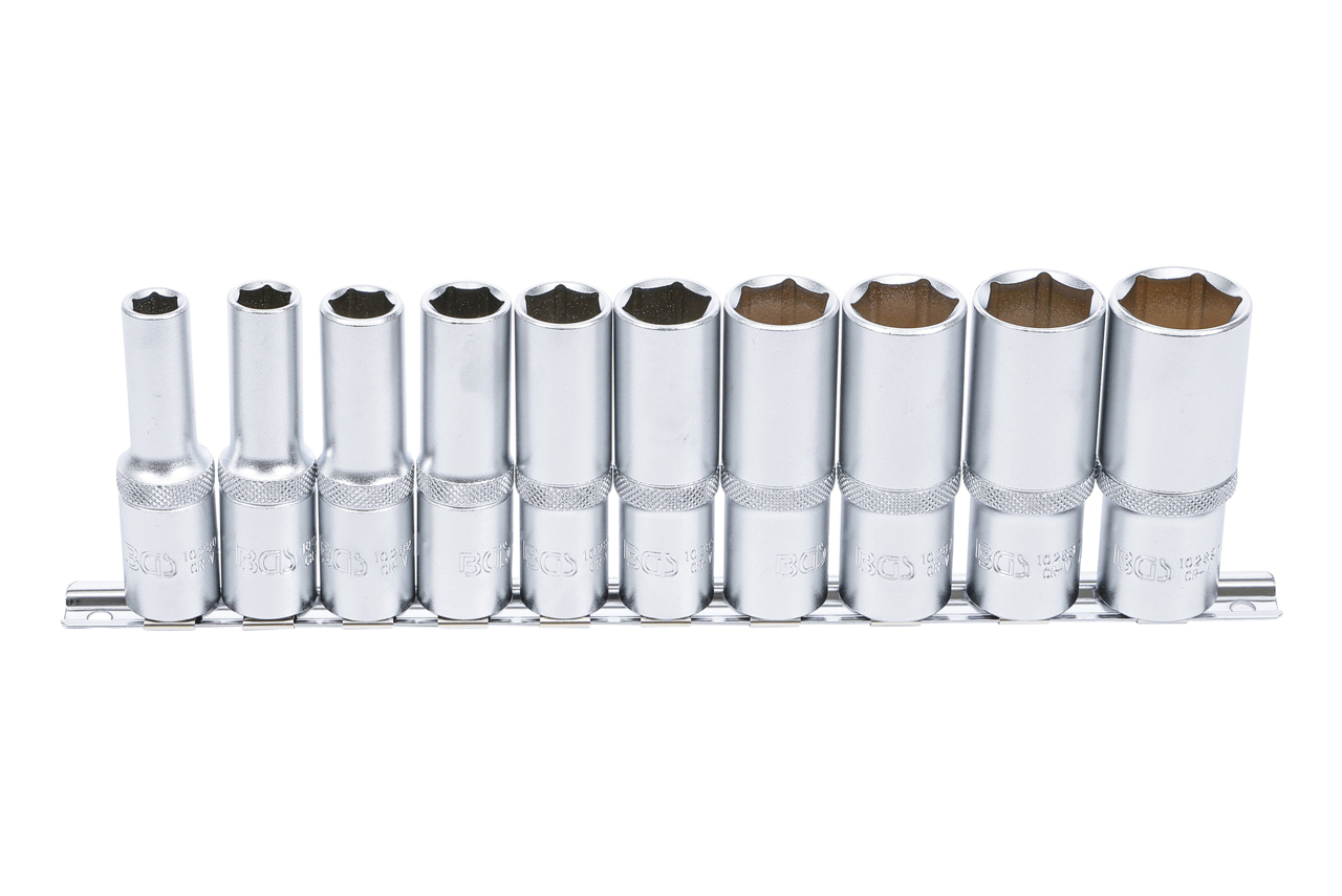 BGS technic Hlavice nástrčné 1/2", 3/8"-15/16" prodloužené palcové, na kolejnici,11ks - BGS 2435
