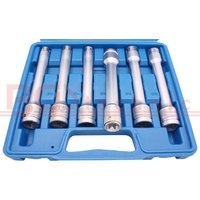 Hlavice 1/2” prodloužené E-TORX, vel. E10-E20, na hlavy válců, sada 6 ks - BGS 2028