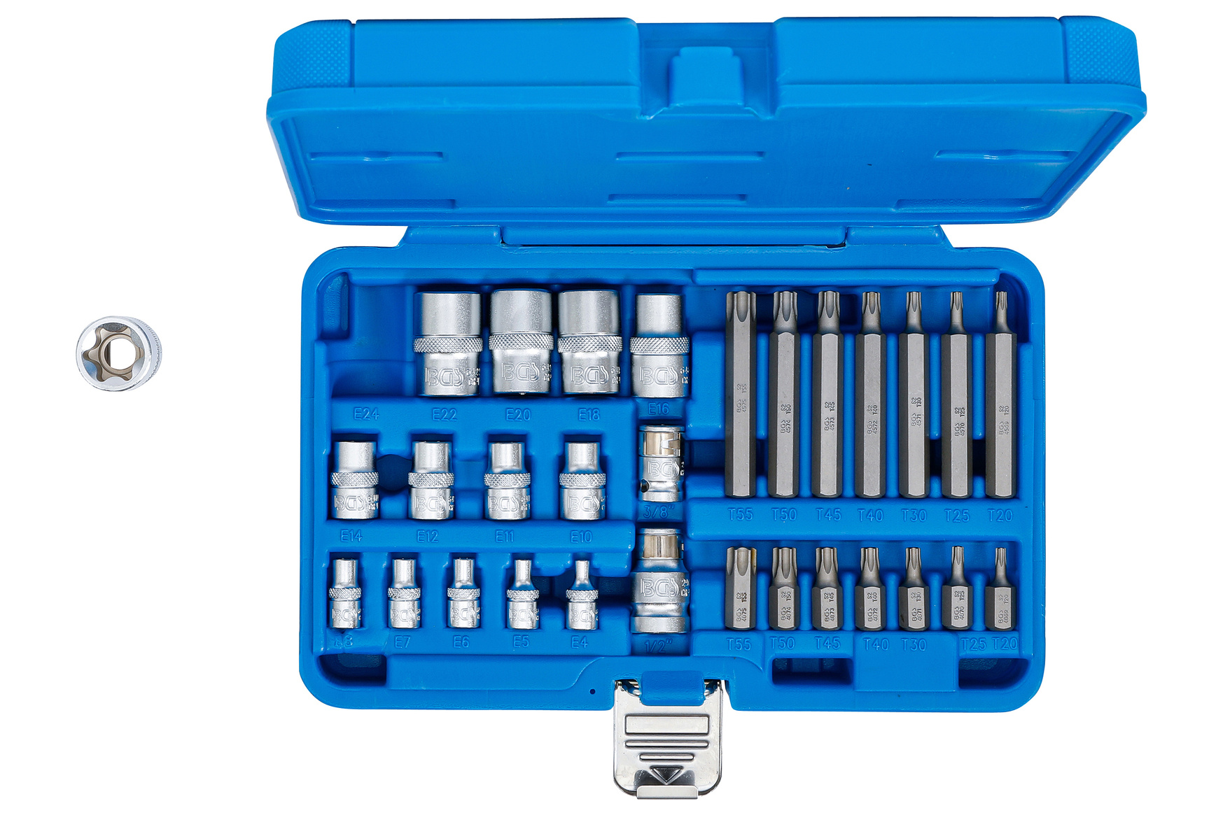 Bity TORX vel. T20-T75 a externí E-TORX vel. E4-E24, 30dílná sada - BGS 5025