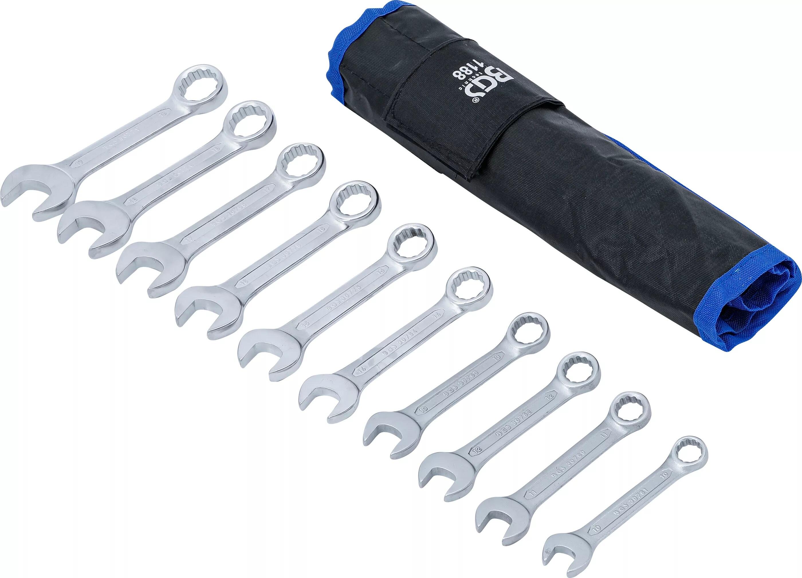 Očkoploché klíče extra krátké, velikosti 10-19 mm, sada 10 ks v obalu - BGS 1188
