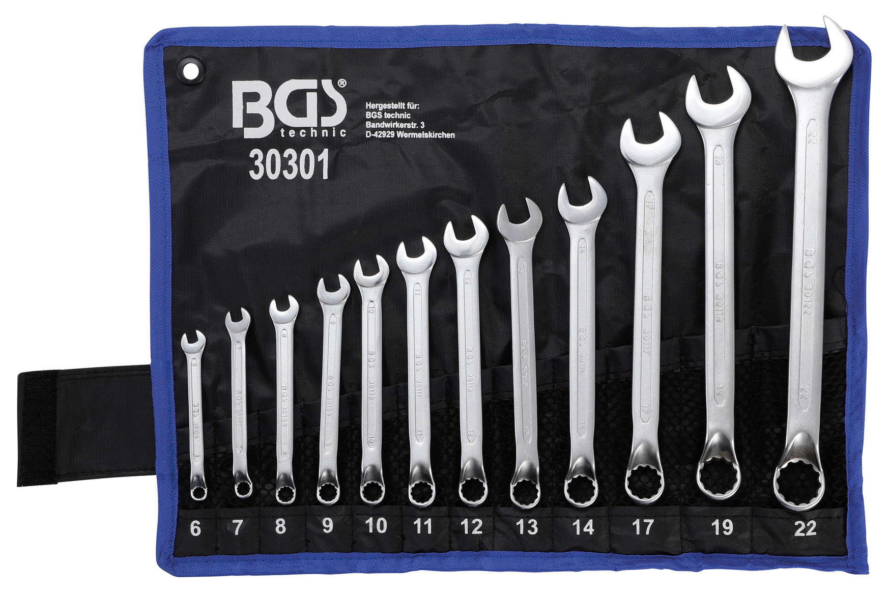 BGS technic Očkoploché klíče, velikosti 6-22 mm, sada 12 ks v obalu - BGS 30301