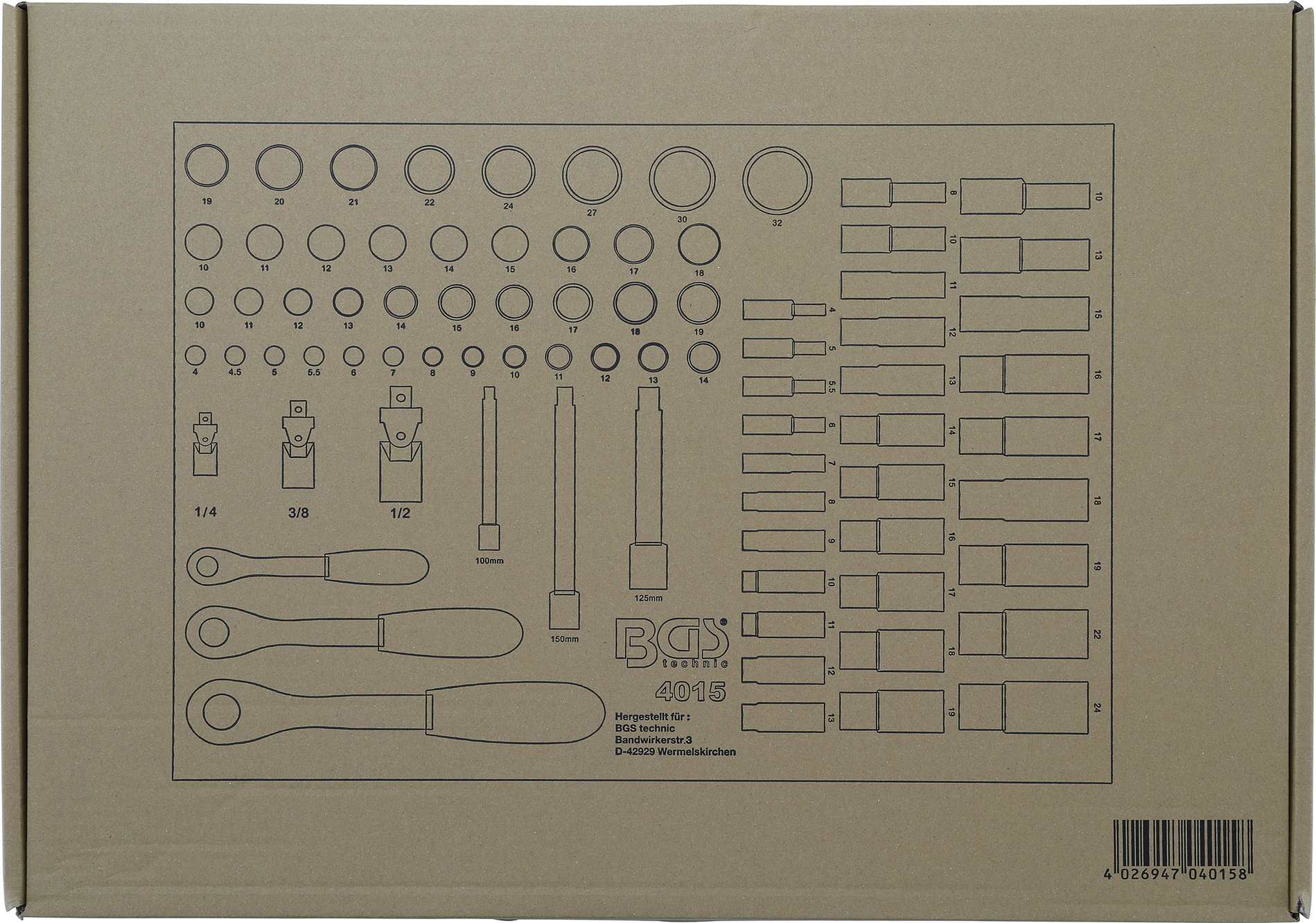 Modul - gola sada 1/4"-3/8"-1/2" 80ks - BGS 4015