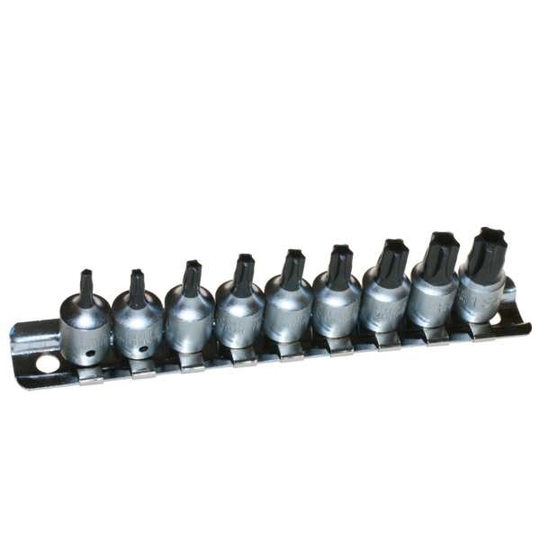 Hlavice zástrčné 1/4" TS10-TS50 (5ti hvězda) s vrtáním 9 dílů-BGS 2355