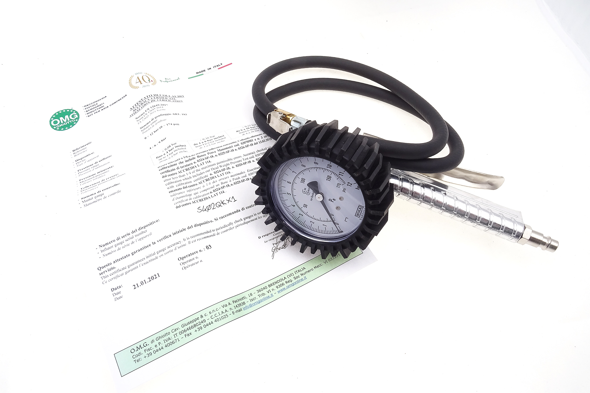 Ferdus Pneuhustič s certifikátem 0-12 bar, manometr 80 mm, hadice 80 cm - OMG83