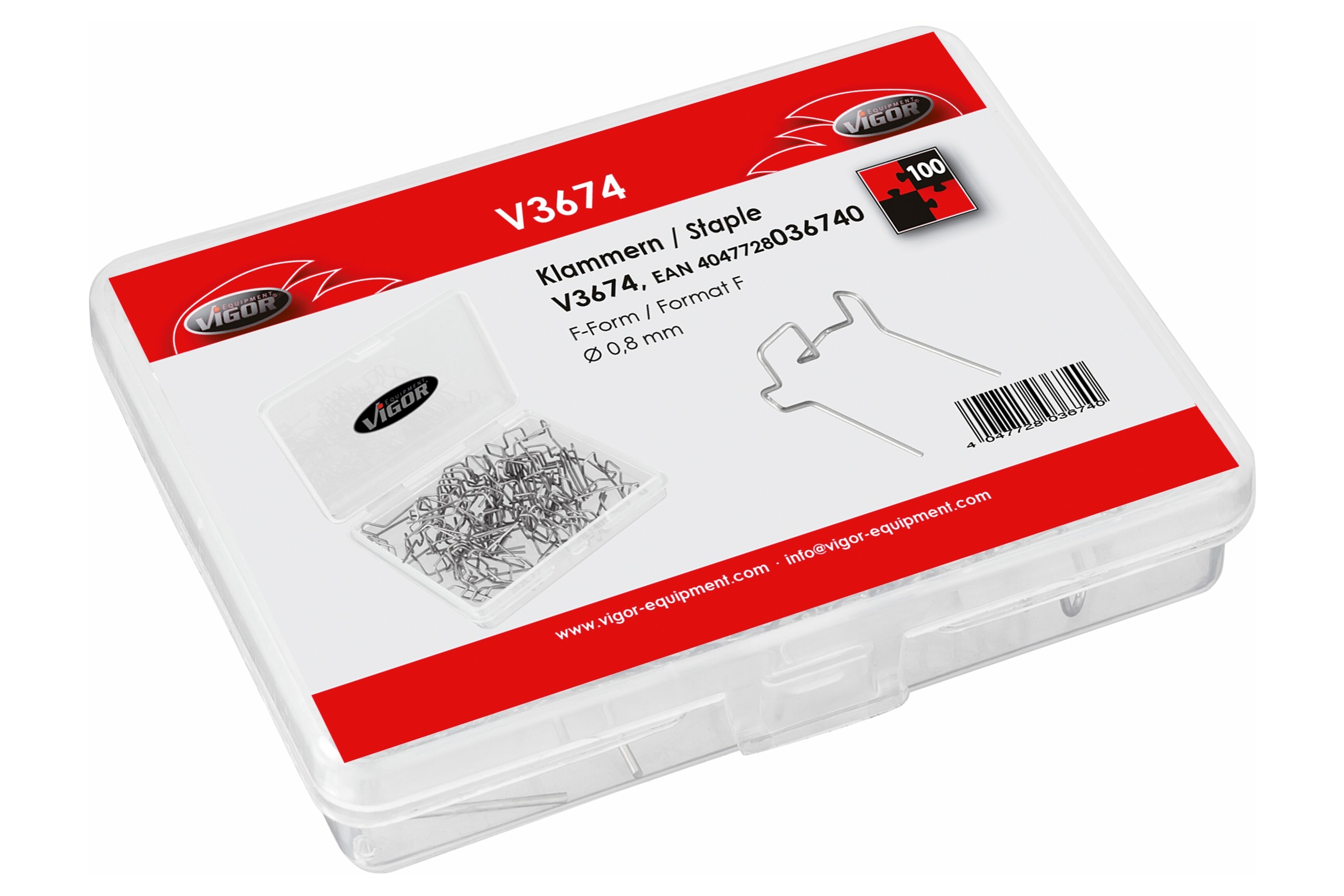 Sponky na sváření plastů, tvar F, průměr 0,8 mm, sada 100 ks - VIGOR V3674