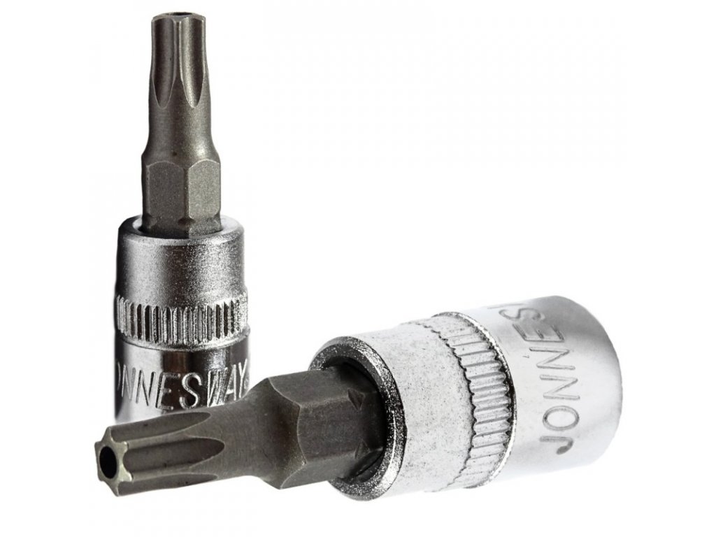 Zástrčné hlavice Torx s otvorem, 1/4", 6hranné, velikosti T6-T40, délka 37 mm - JONNESWAY Profil: Torx, Velikost čtyřhranu: 1/4", Velikost: TT40