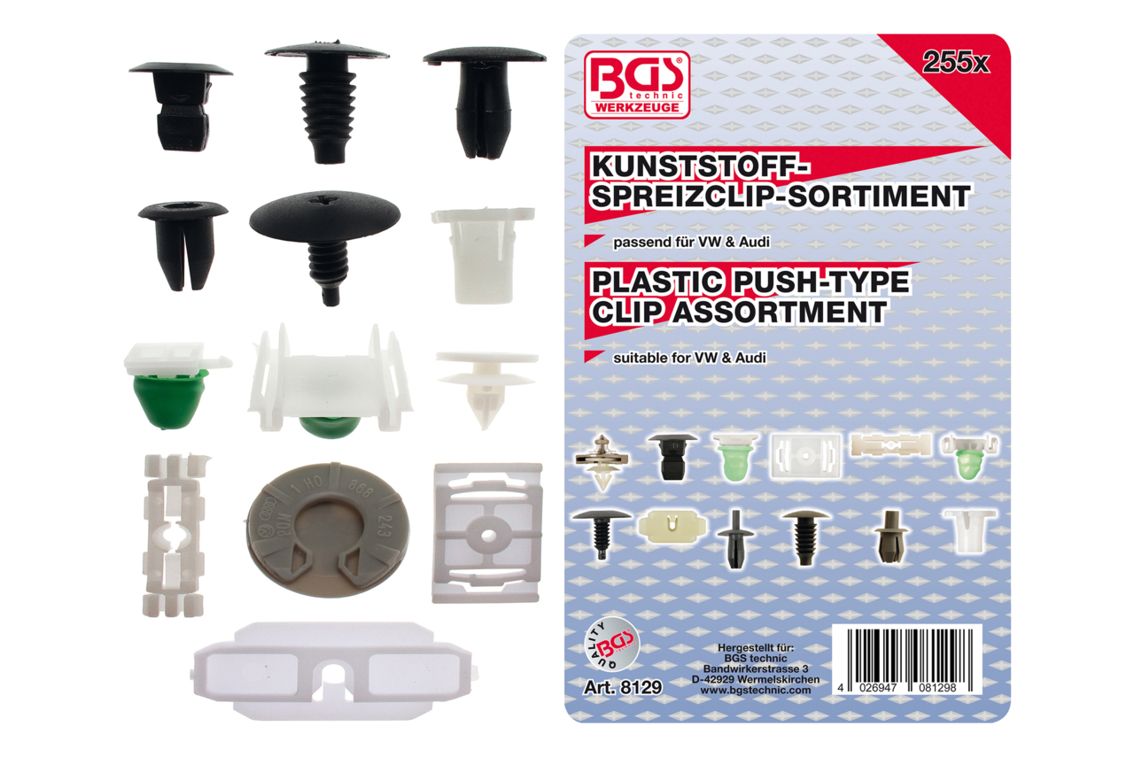 BGS technic Příchytky čalounění VW, AUDI, 255 kusů - BGS 8129