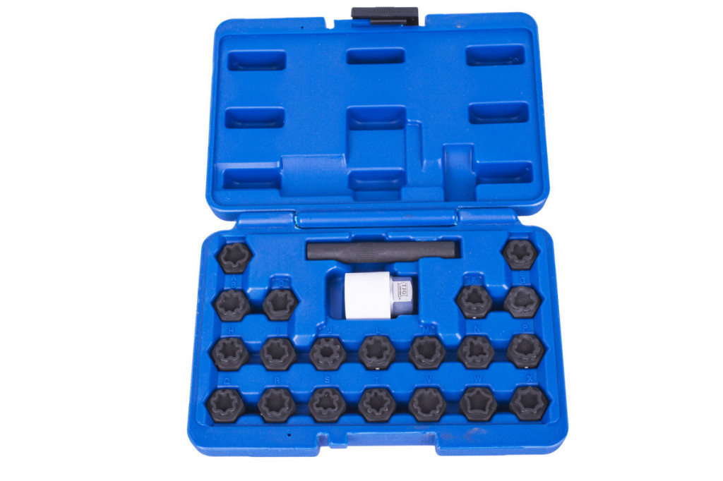 Hlavice na bezpečnostní šrouby kol VAG, různé profily, sada 22 kusů