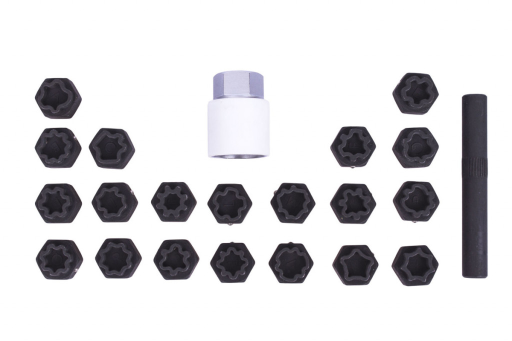 Hlavice na bezpečnostní šrouby kol VAG, různé profily, sada 22 kusů