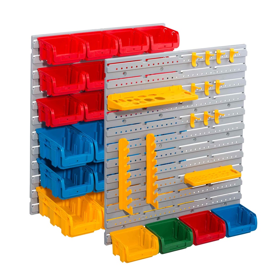 Závěsné stěny plastové, s držáky a boxy, sada 43 kusů Allit StorePlus Set P 43