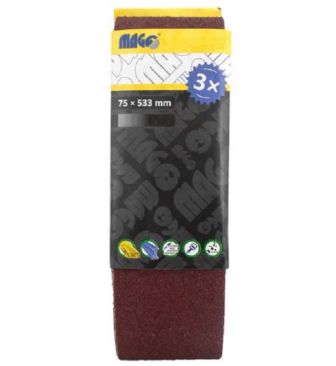 Brusné pásy, zrnitost A40, rozměr 75 x 533 mm, balení 3 kusy - MAGG 020005 Zrnitost: A40